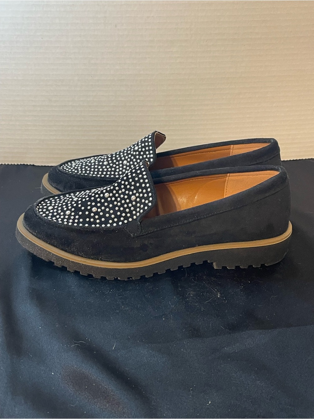 Anne Klein Black Suede Studded Loafers